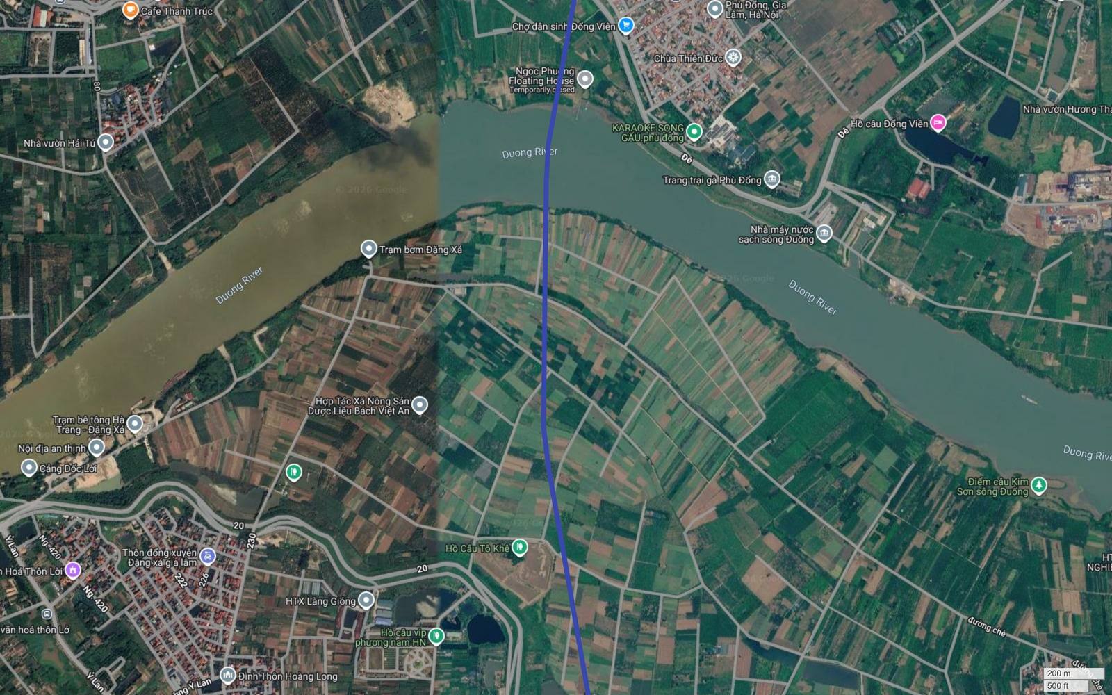 Tuyến metro số 9 Hà Nội vượt sông Đuống giữa Phù Đổng và Đặng Xá, cắt qua bãi giữa canh tác chia thửa