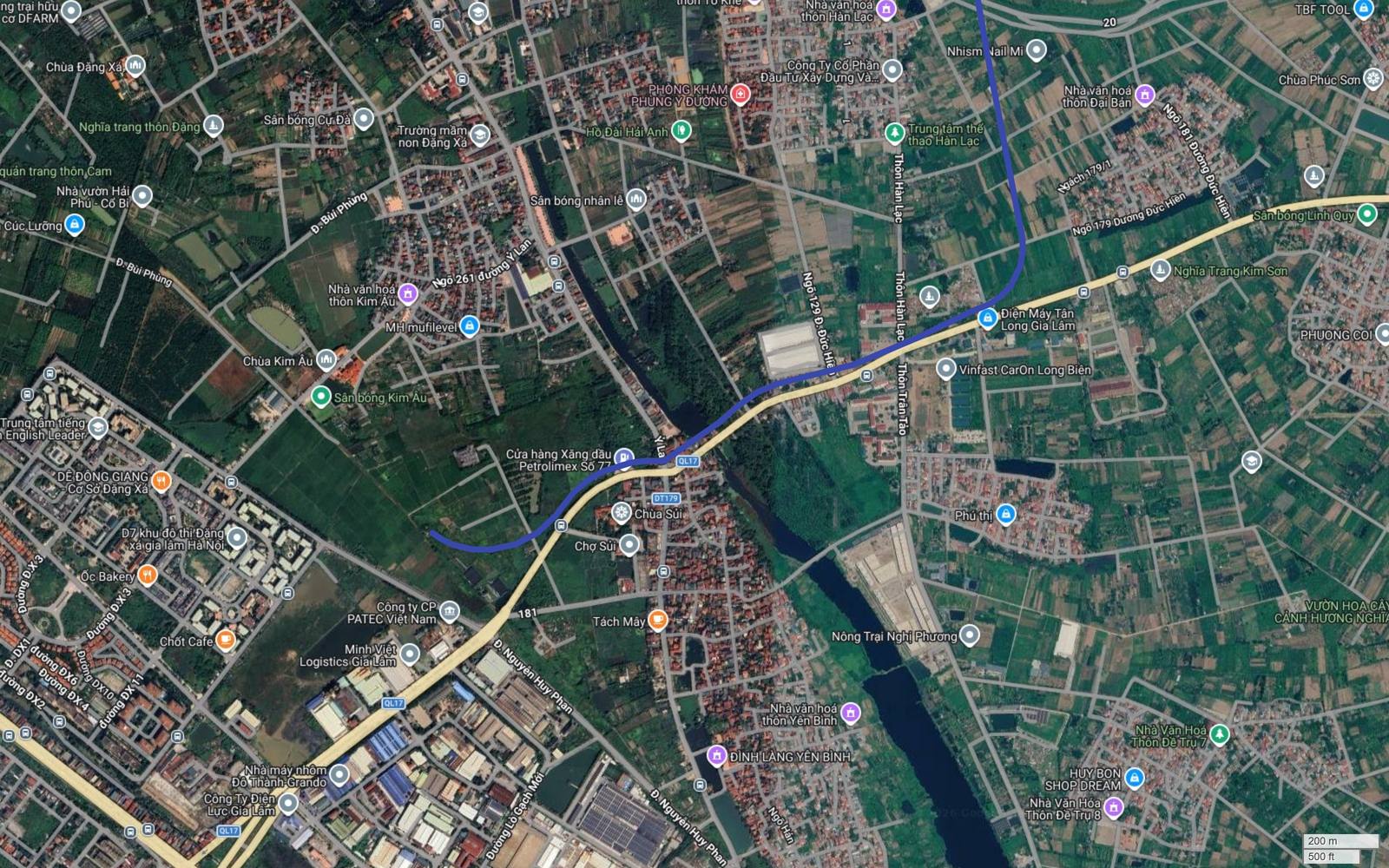 Điểm cuối tuyến metro số 9 Hà Nội giữa cánh đồng phía tây Chợ Sủi, gần Chùa Sủi, đường Ỷ Lan và khu đô thị Đặng Xá thuộc Gia Lâm